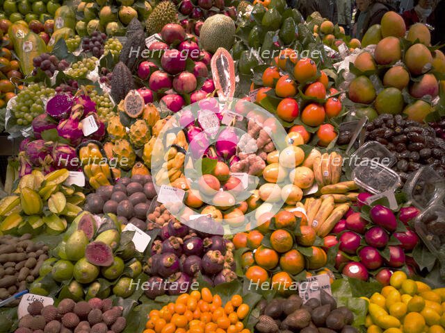 Fruit and vegetables at La Bouqueria, Barcelona, Spain, 2020. Creator: Ethel Davies.