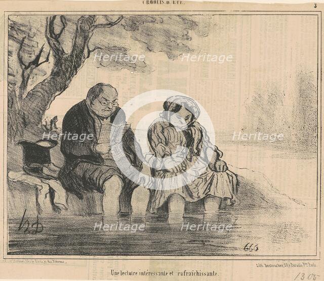 Une lecture intéressante et rafraichissante, 19th century. Creator: Honore Daumier.