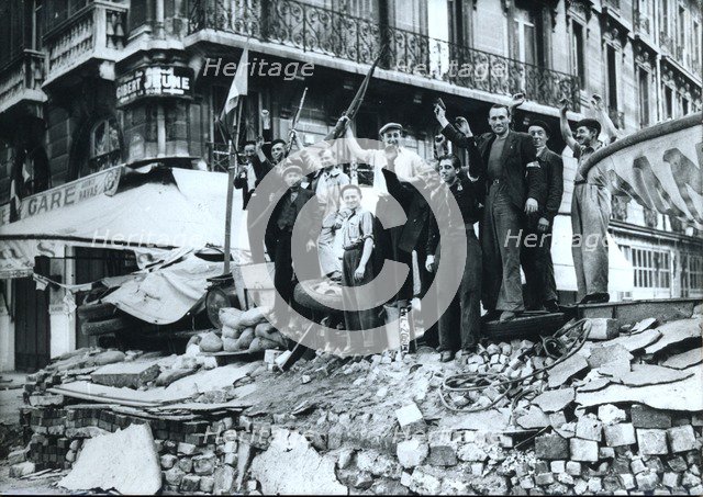 FFI barricade, the liberation of Paris, World War II, 1944. Artist: Unknown