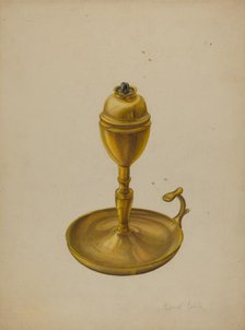 Brass Oil Lamp, c. 1939. Creator: Russell Madole.