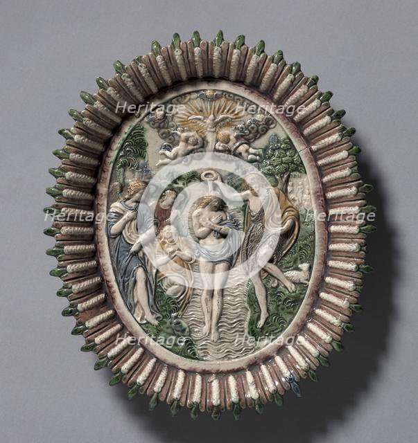 Plate Depicting the Baptism of Christ, late 1500s. Creator: Bernard Palissy (French, 1510-1589), circle of.