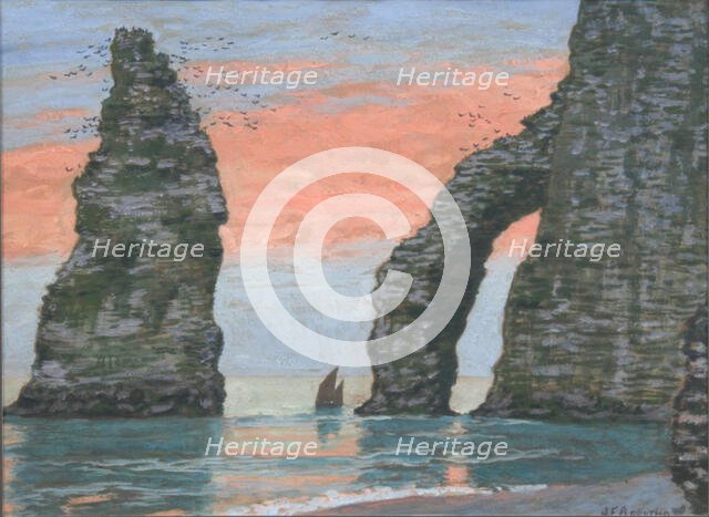 L'Aiguille d'Étretat, ciel rouge, ca 1899. Creator: Auburtin, Jean Francis (1866-1930).