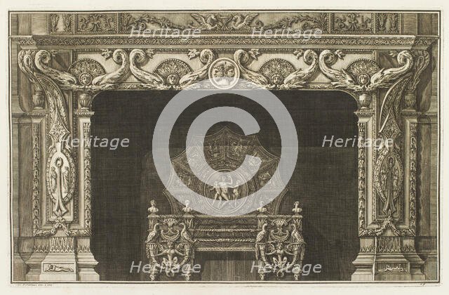 Design for a chimneypiece with foliate ornamentation and medallions, 1769.  Creator: Giovanni Battista Piranesi.