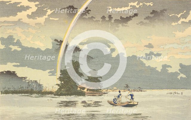 View at dusk, Hashiba Ferry, Tokyo, c1880. Creator: Kobayashi Kiyochika.