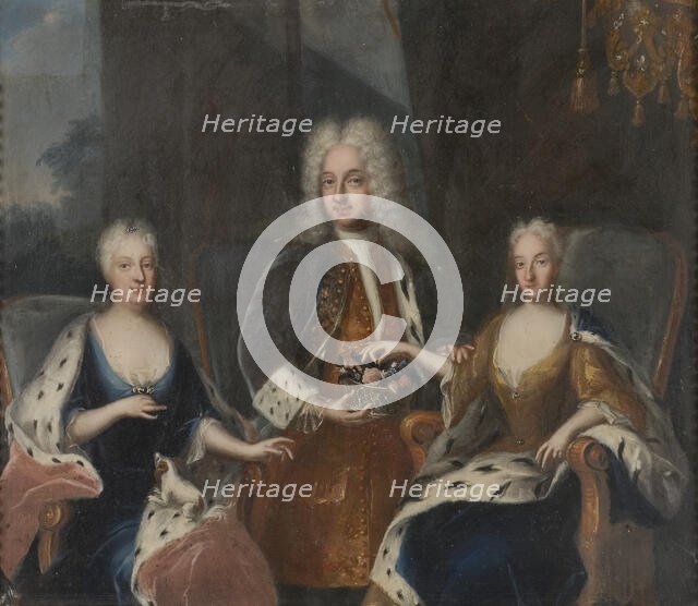 Fredrik I, 1676-1751, Ulrika Eleonora d.y.1688-1741, Sofia Charlotta Karolina, 1678-1749, 1727. Creator: David Kock.
