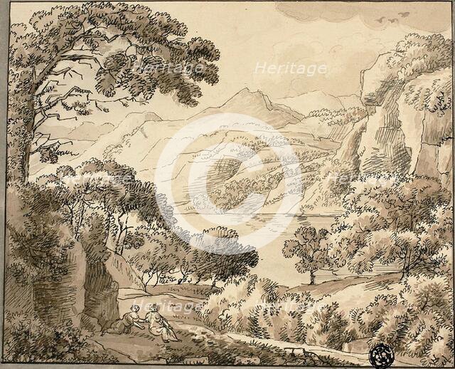 Mountain Lake with Two Figures, n.d. Creator: Carl August Lebschee.