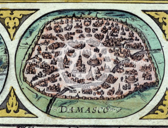 Damascus, colored engraving from the book 'Le Theatre du monde' or 'Nouvel Atlas', 1645, created,…