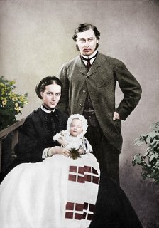 The Prince and Princess of Wales with the infant Prince Albert Victor, 1864 (1910). Artist: Vernon Heath.