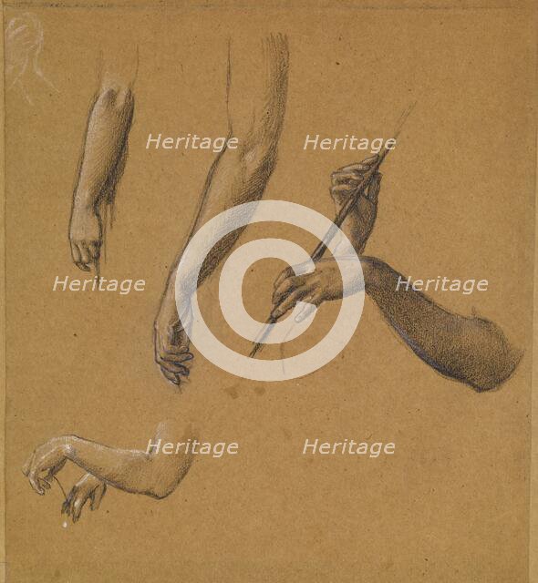 St George Series - Four Studies of Arms and Hands for 'The Return of St George and..., 1865-66. Creator: Sir Edward Coley Burne-Jones.