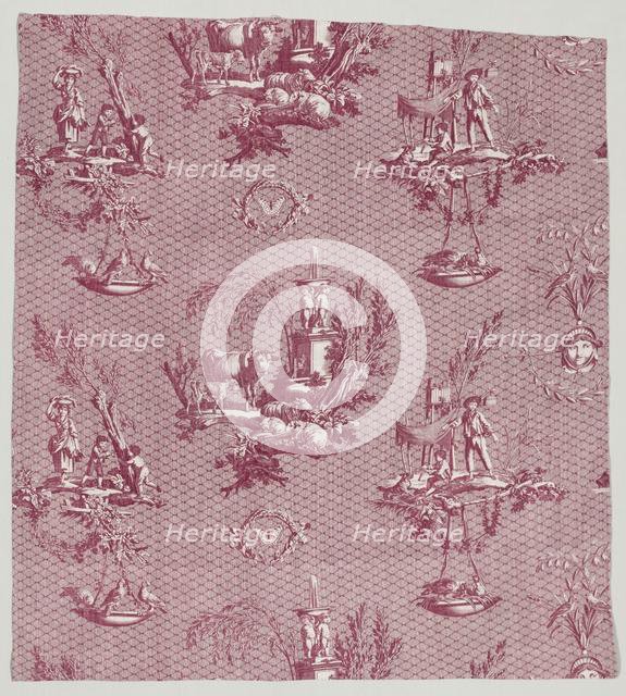 Strip of Copperplate Printed Cotton with "LOiseleur" Design, c. 1800. Creator: Jean-Baptiste Marie Hüet (French, 1745-1811).