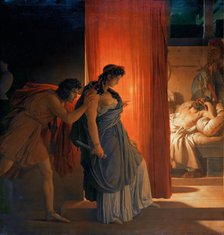 Clytemnestra hesitates before killing the sleeping Agamemnon. Artist: Guérin, Pierre Narcisse, Baron (1774-1833)