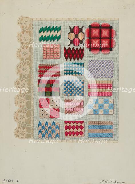 Sampler (Stitching), c. 1937. Creator: Ruth M. Barnes.
