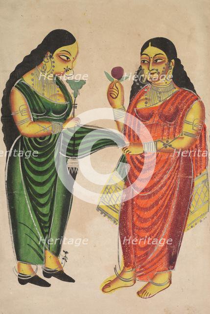 Maid Bringing a Hookah to a Lady, 1800s. Creator: Unknown.