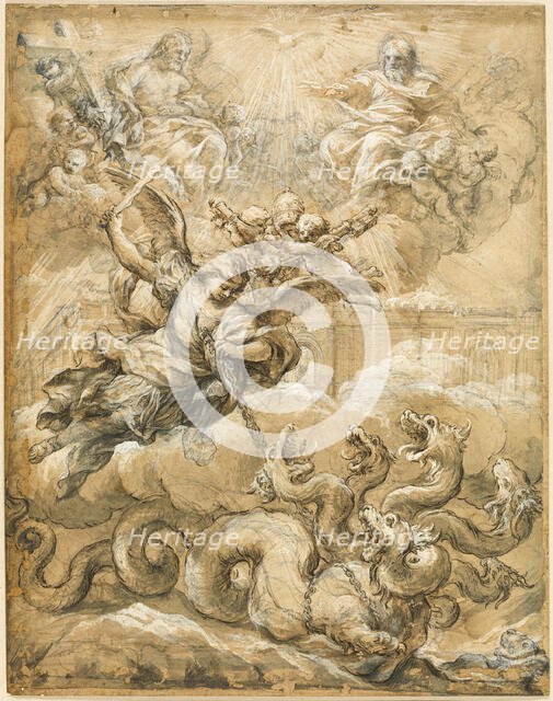 The Holy Trinity with Saint Michael Conquering the Dragon, 1666. Creator: Pietro da Cortona.