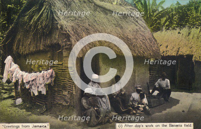 Greetings from Jamaica. (1) After day's work on the Banana field', early 20th century. Creator: Unknown.