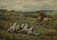 Hunting with Borzois, 1937. Artist: Lissner, Ernest Ernestovich (1874-1941)