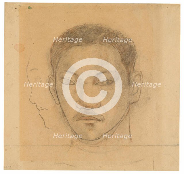 Head of a Tahitian with Profile of Second Head to His Right, 1891/93. Creator: Paul Gauguin.