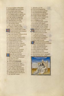 The Personification of Nature Kneeling before Genius; Roman de la Rose, about 1405. Creator: Unknown.