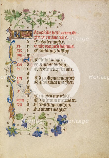 February Calendar Page; Book of Hours, after 1460. Creator: Unknown.
