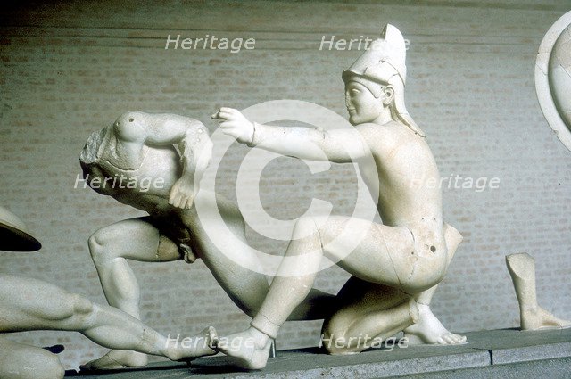 Archer and warrior from the West Pediment of the Temple of Aphaia,  Aegina, Greece, c500 - 480 BC. Artist: Unknown