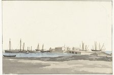 Port of Barletta with ships, 1778. Creator: Louis Ducros.