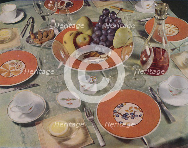 'Dessert - In this table arrangement the fruit service is Royal Copenhagen faience', 1939. Artist: Unknown.