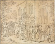 A Procession Entering a Church, 1700s. Creator: Hubert François Bourguignon Gravelot (French, 1699-1773).