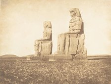 Vue des deux colosses de l'Aménophéum, à Thèbes, 1849-50. Creator: Maxime du Camp.