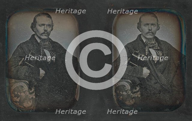Stereoscopic Portrait of Man Holding Stereoscopic Viewer, 1840s-60s. Creator: Unknown.