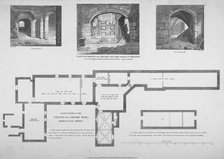 Plan and two views of the Crosby Hall vaults at no 36 Bishopsgate, City of London, 1816. Artist: William Wise