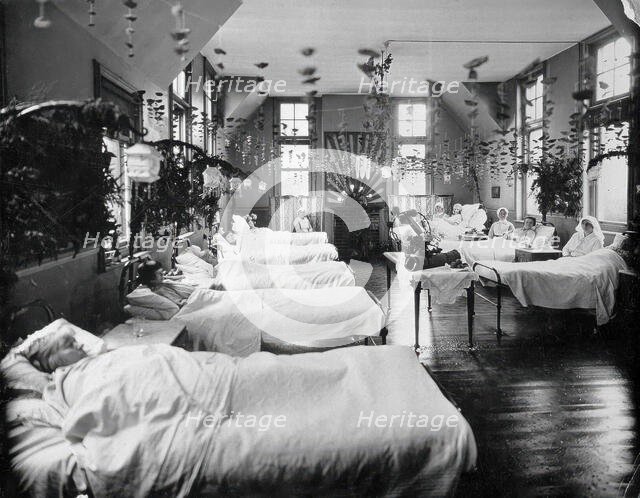 A women's ward in an unidentified hospital, with elaborate decorations. Creator: Unknown.