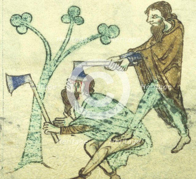 Miniature of one man killing another with his axe, c1220.  Creator: Unknown.