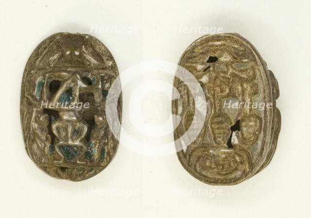 Scarab: Hieroglyphs (wedjat-eye, nefer-signs, nbw-sign), Egypt, New Kingdom, Dynasty 18... Creator: Unknown.