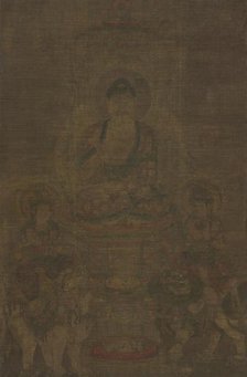 Shakyamuni Triad: Buddha Attended by Manjushri and Samantabhadra, c. 900. Creator: Unknown.