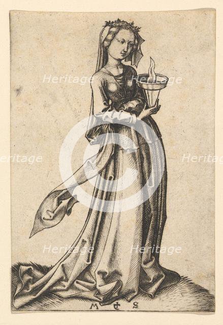 The Fourth Wise Virgin, from the series The Wise and Foolish Virgins, ca. 1435-1491. Creator: Martin Schongauer.