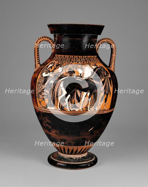 Attic Black-Figure Amphora, 550-530 BC. Creators: Painter of the Vatican Mourner, Exekias.