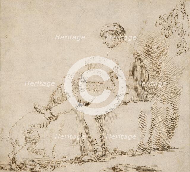 Study of a seated man playing with a dog, around 1600. Creator: Unknown.