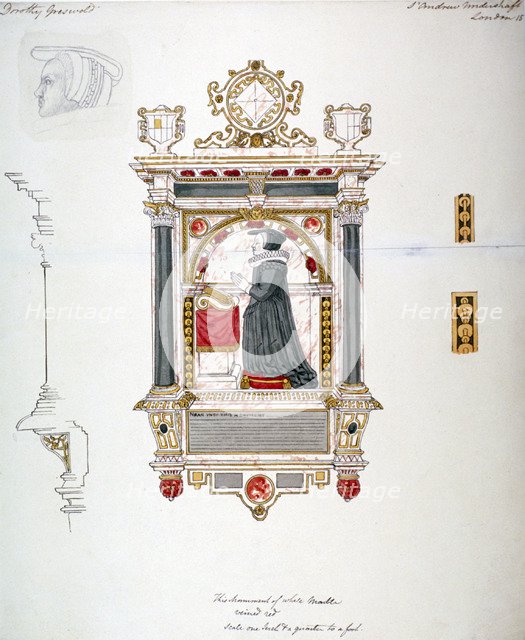 Monument in the Church of St Andrew Undershaft, Leadenhall Street, London, c1820 Artist: Anon