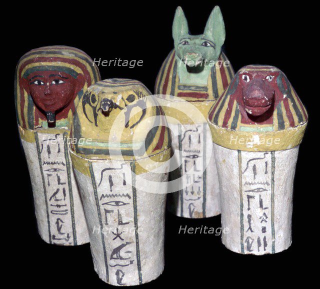 Egyptian set of four canopic jars. Artist: Unknown