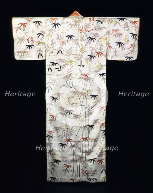 Embroidered white satin ladies kimono, Japanese, Edo period, 1600-1867. Artist: Unknown