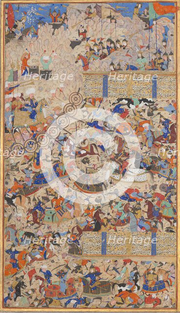 Battle Between Iranians and Turanians, Folio from a Shahnama (Book of Kings), 1562-83. Creators: Muhammad ibn Taj al-Din Haidar Muzahhib Shirazi, Muhammad al-Qivam al-Shirazi.