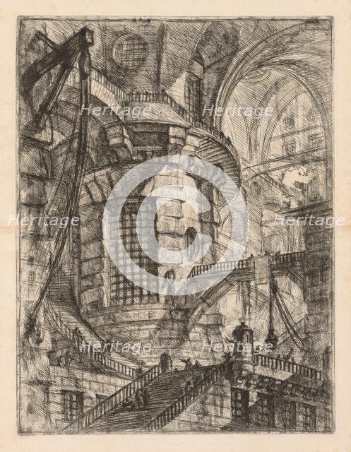 The Prisons: A Vaulted Building with a Central Column with Barred Window, 1745-1750. Creator: Giovanni Battista Piranesi (Italian, 1720-1778).
