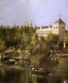  'The Guadalquivir', 1851, detail, pier and San Telmo Palace in Seville, Manuel Barron Oil.