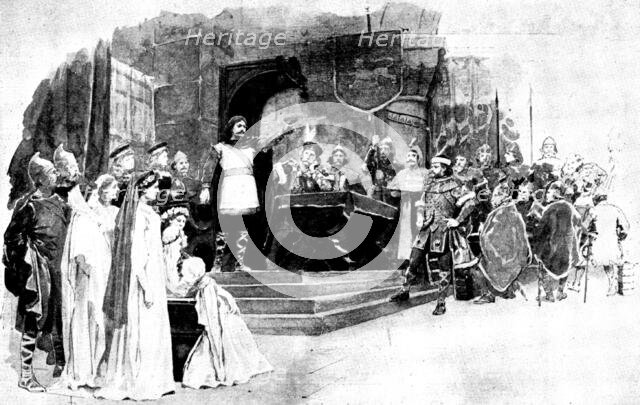 Mr. Cowen's new opera, "Harold": Duke William - Thanks for thy song, fair lady..., 1895. Creator: George Meisenbach.