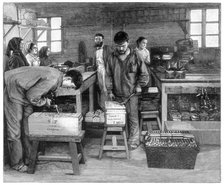 Packing cartridges into boxes at Isleten, near Fluelen, Switzerland, 1893. Artist: Unknown