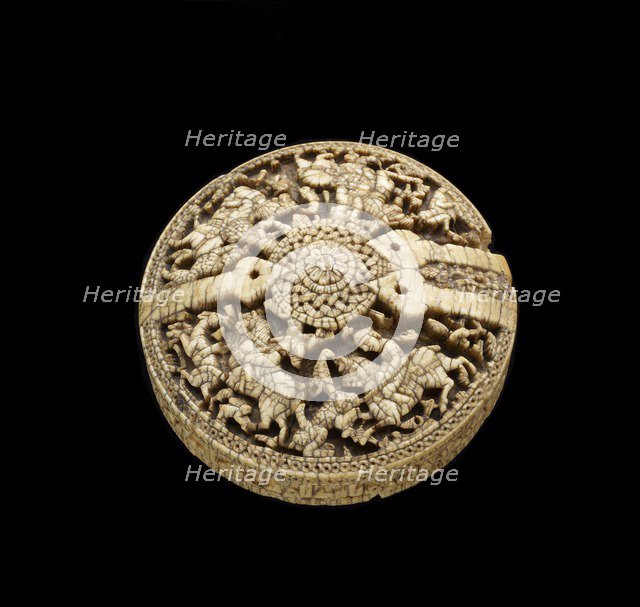 Casket lid with huntsmen and animals, 998-999. Artist: Unknown.