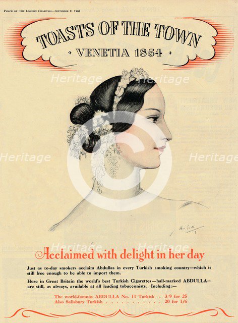 'Acclaimed with delight in her day, Toasts of the Town - Venetia 1854', 1940. Artist: Unknown.