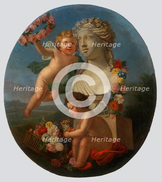 Decorative Panel with a Bust, Angels and Flowers, 1776. Creator: FR Monogrammist.