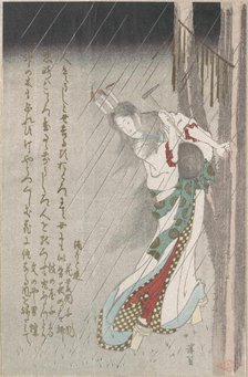 Woman in the Rain at Midnight Driving a Nail into a Tree to Invoke Evil on Her Unf..., 19th century. Creator: Totoya Hokkei.