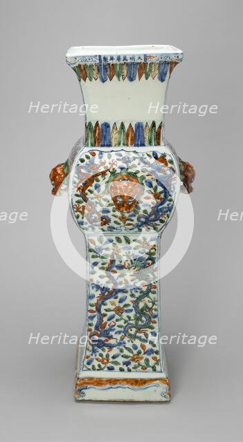 Elongated Vase with Animal-Head Handles, Ming dynasty (1368-1644), Wanli reign (1573-1620). Creator: Unknown.